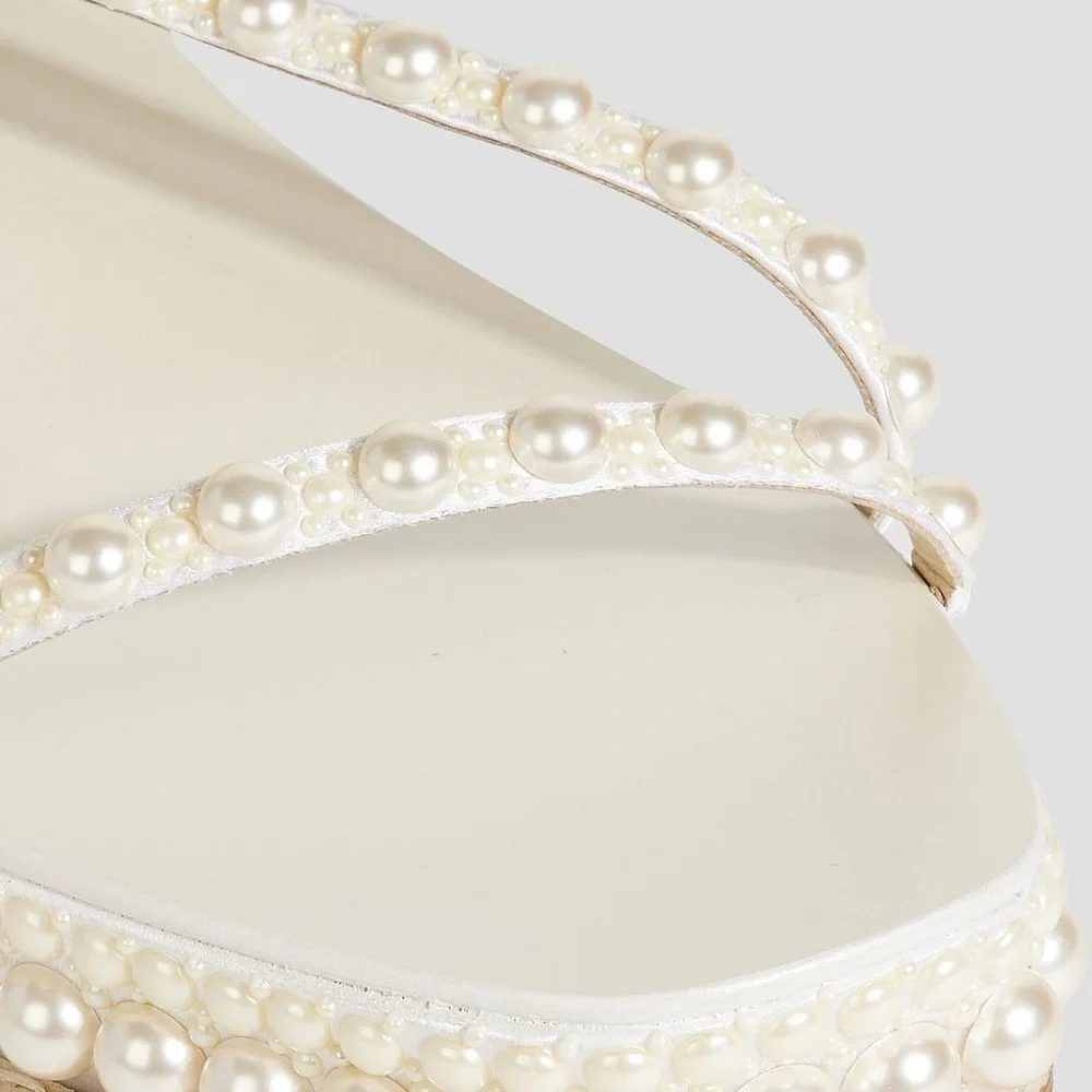 JIMMY CHOO Drive Pearl Embellished Wedge Heel Sandals